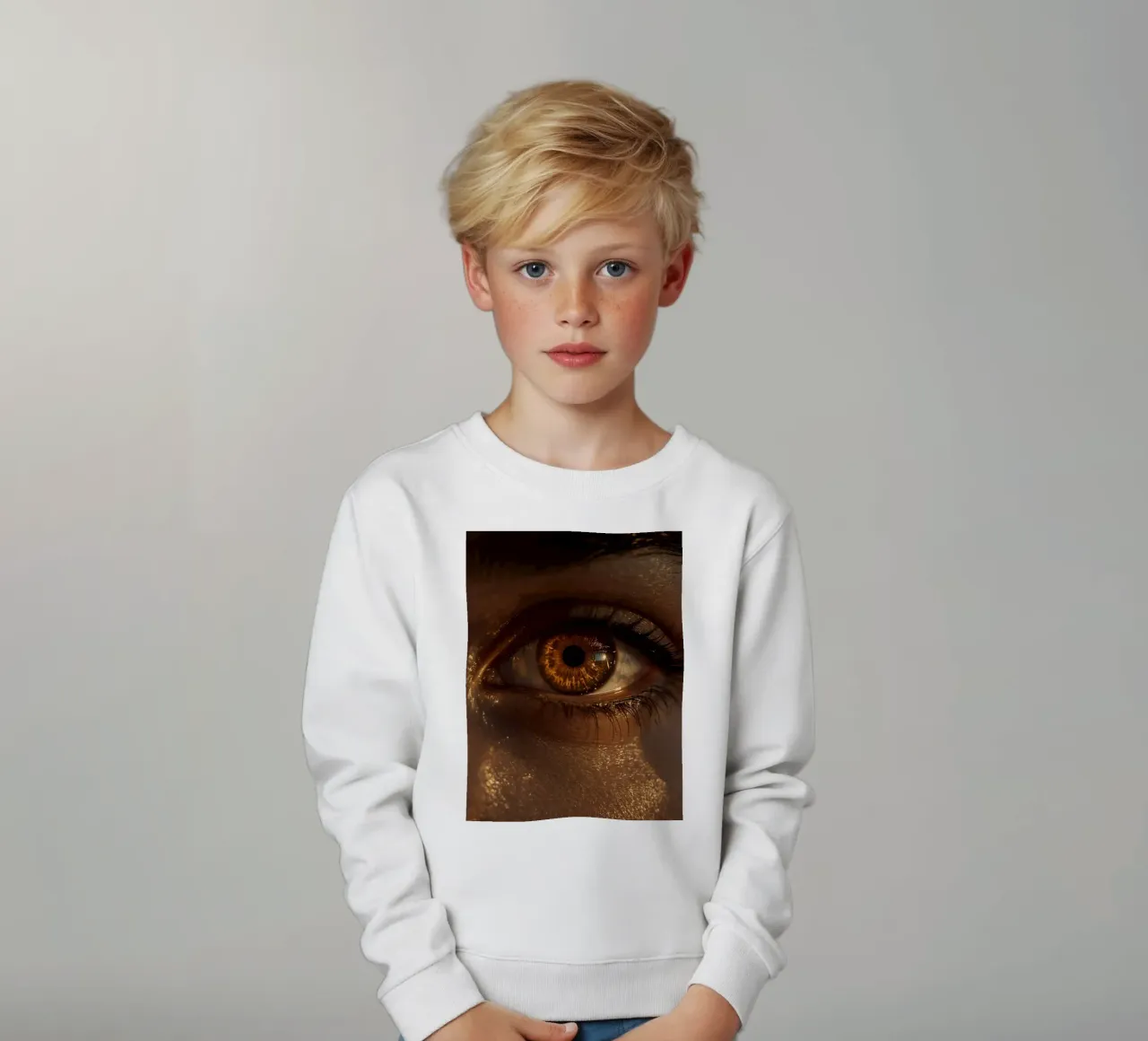 Macro occhio umano con iride ambrata e riflessi dorati della pelle felpa bambino da DesignDoodle