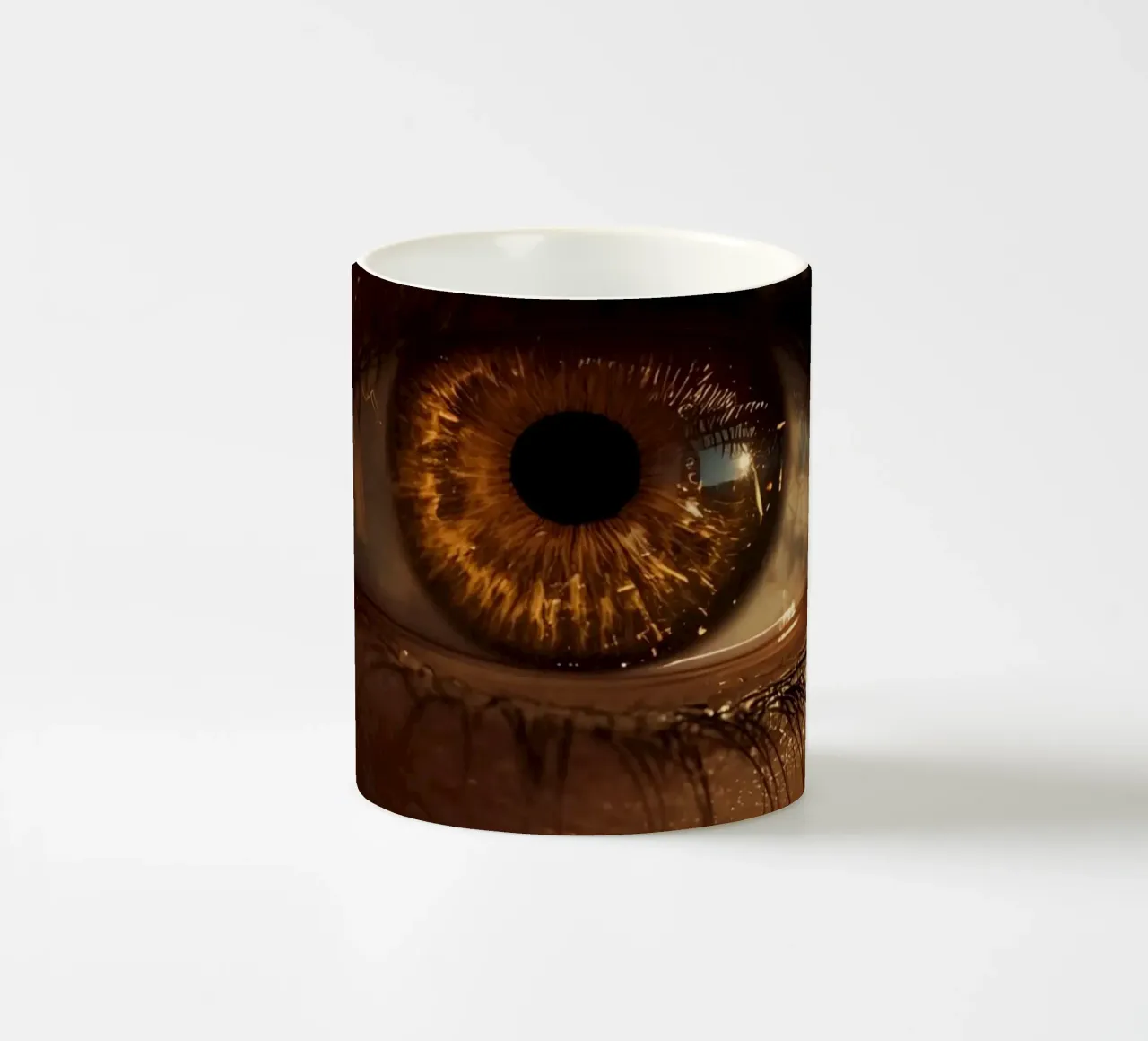 Macro occhio umano con iride ambrata e riflessi dorati della pelle tazza in ceramica da DesignDoodle