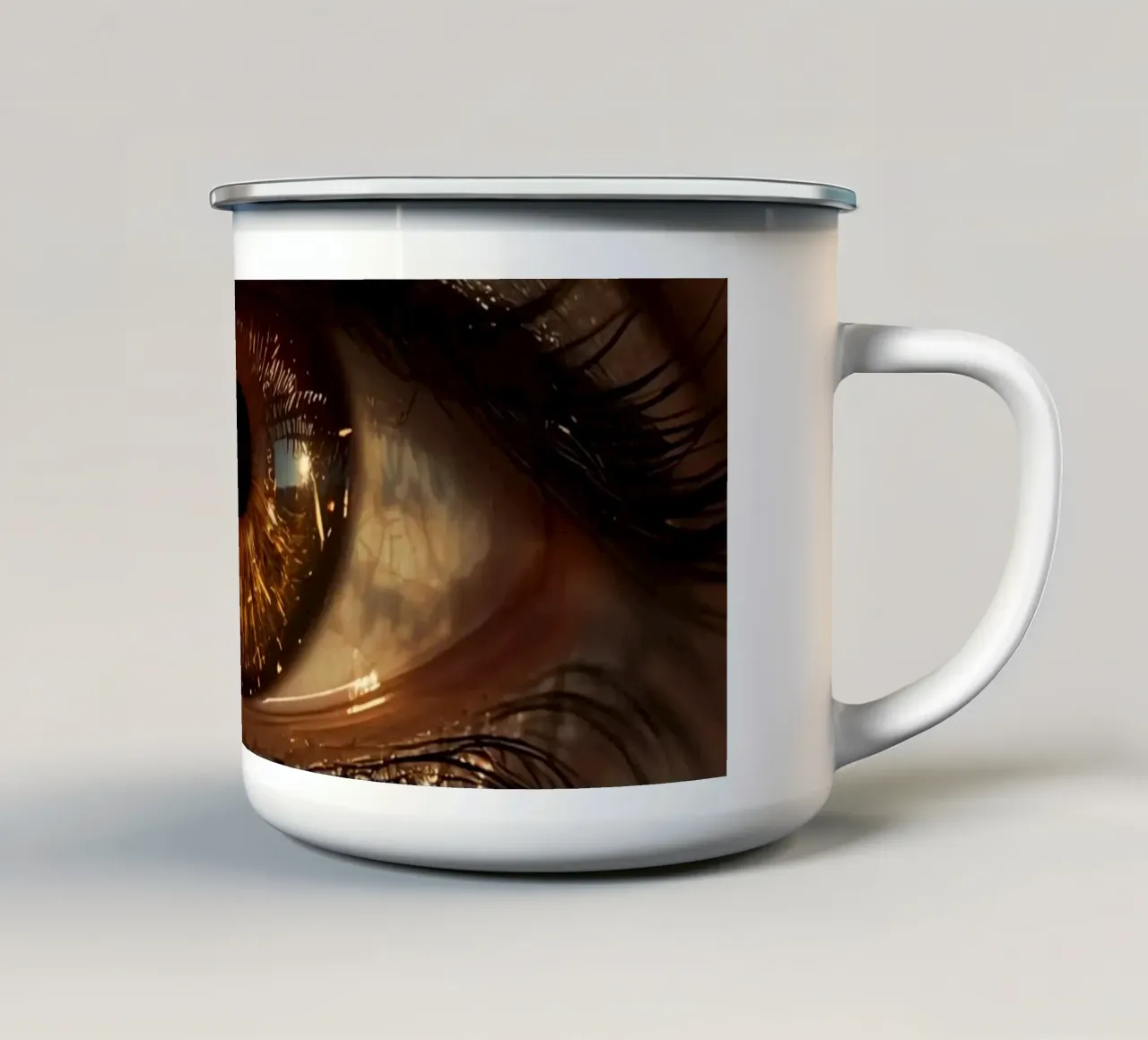 Macro occhio umano con iride ambrata e riflessi dorati della pelle tazza in smalto da DesignDoodle