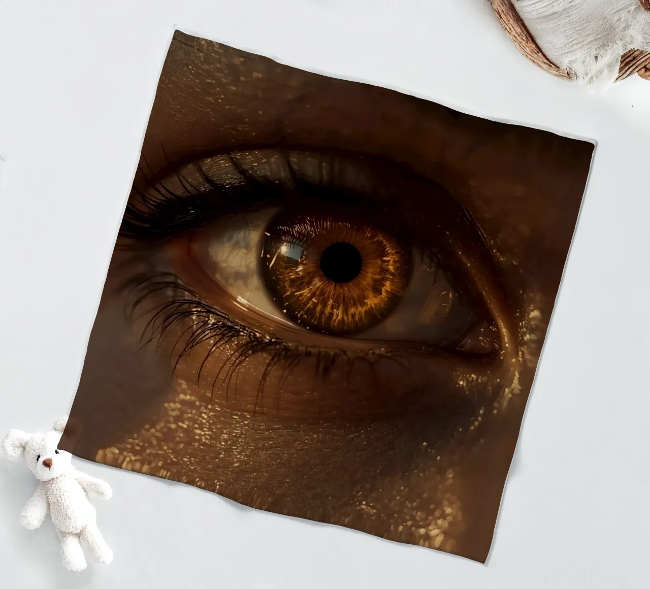 Macro occhio umano con iride ambrata e riflessi dorati della pelle coperta in pile da DesignDoodle