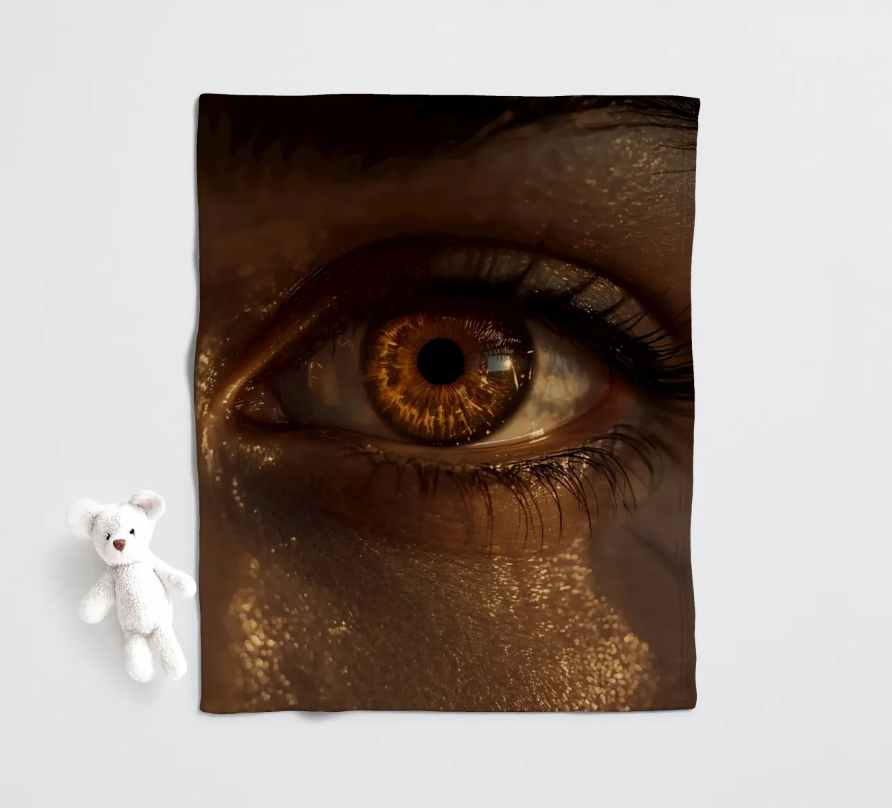 Macro occhio umano con iride ambrata e riflessi dorati della pelle coperta in pile da DesignDoodle