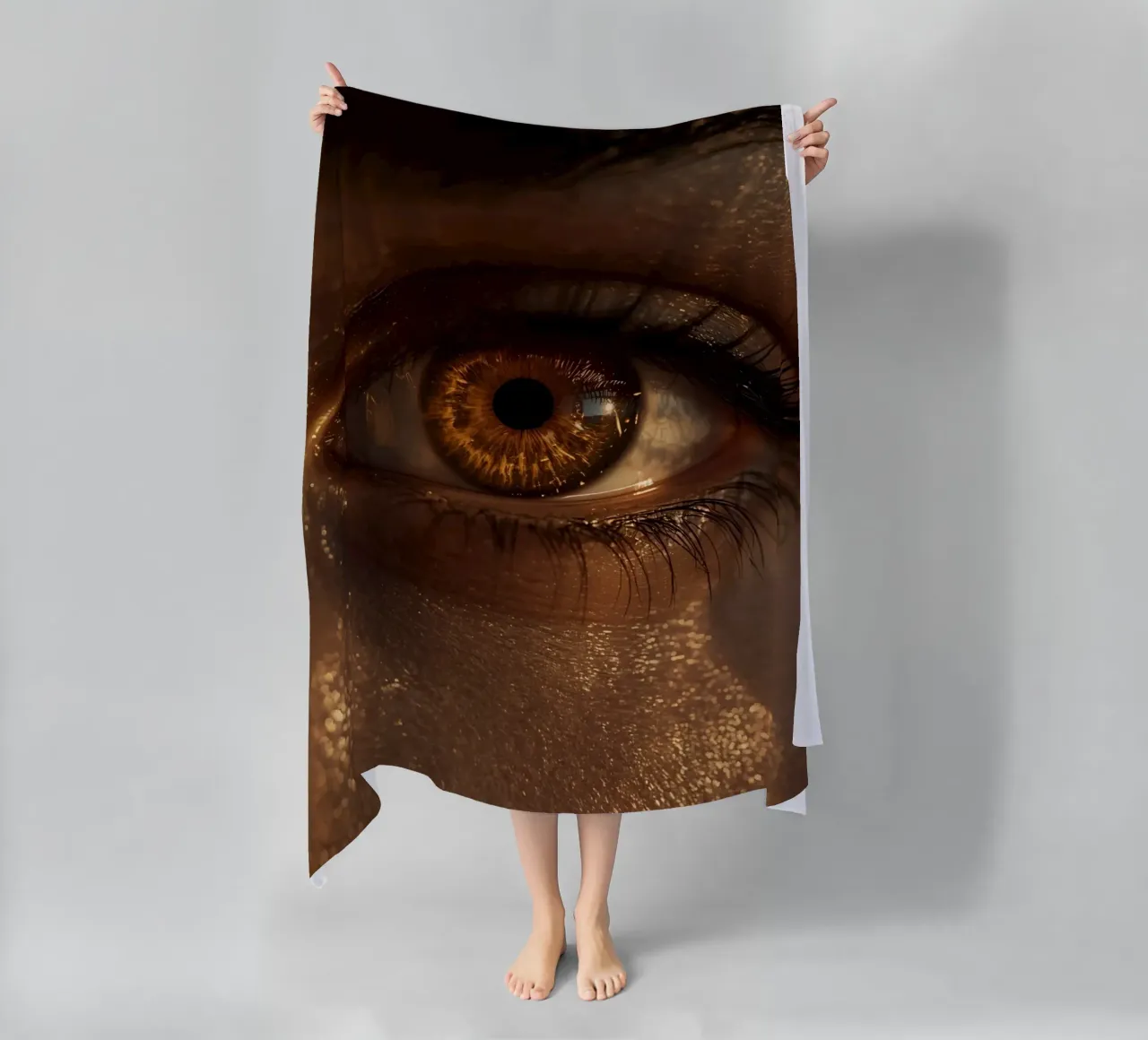 Macro occhio umano con iride ambrata e riflessi dorati della pelle telo mare da DesignDoodle