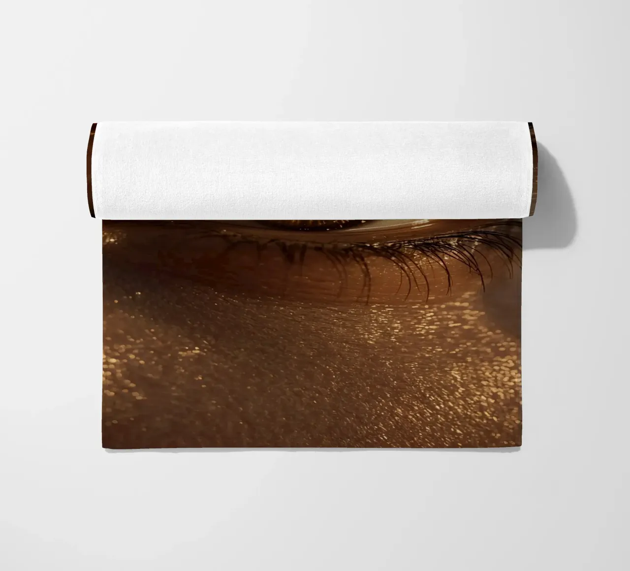 Macro occhio umano con iride ambrata e riflessi dorati della pelle telo mare da DesignDoodle