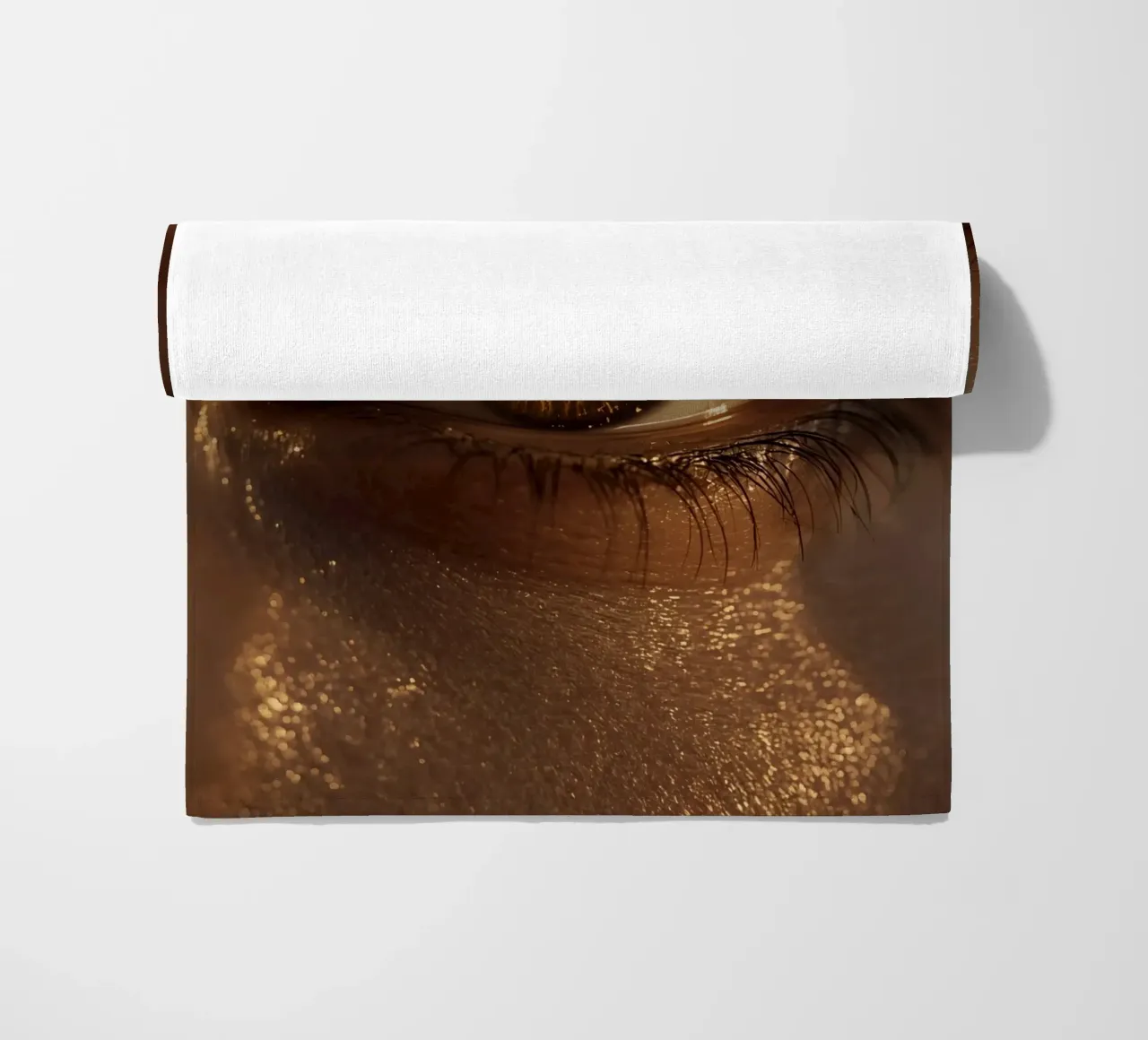 Macro occhio umano con iride ambrata e riflessi dorati della pelle telo mare da DesignDoodle