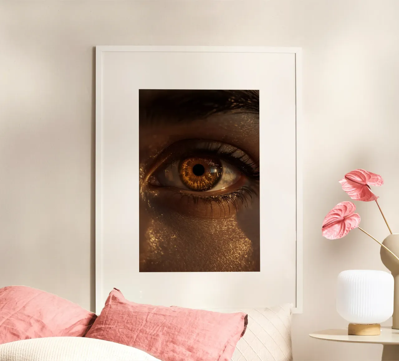 Macro occhio umano con iride ambrata e riflessi dorati della pelle carta hahnemühle da DesignDoodle