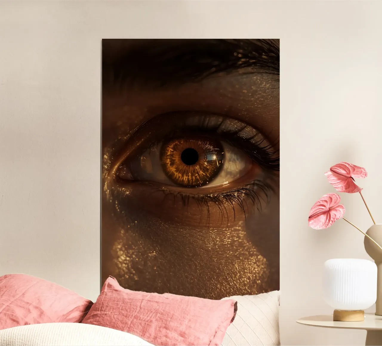 Macro occhio umano con iride ambrata e riflessi dorati della pelle carta hahnemühle da DesignDoodle