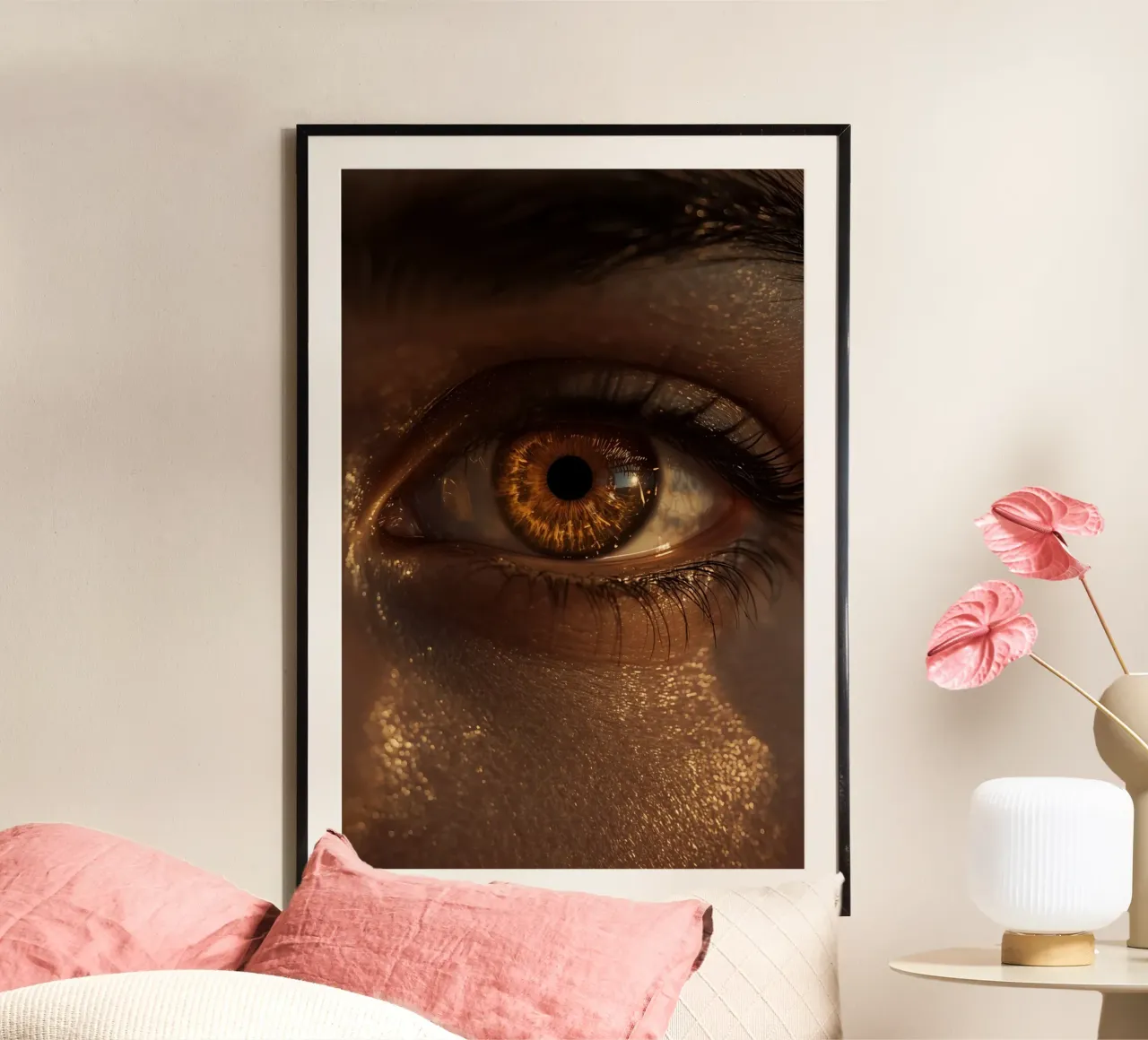 Macro occhio umano con iride ambrata e riflessi dorati della pelle carta hahnemühle da DesignDoodle