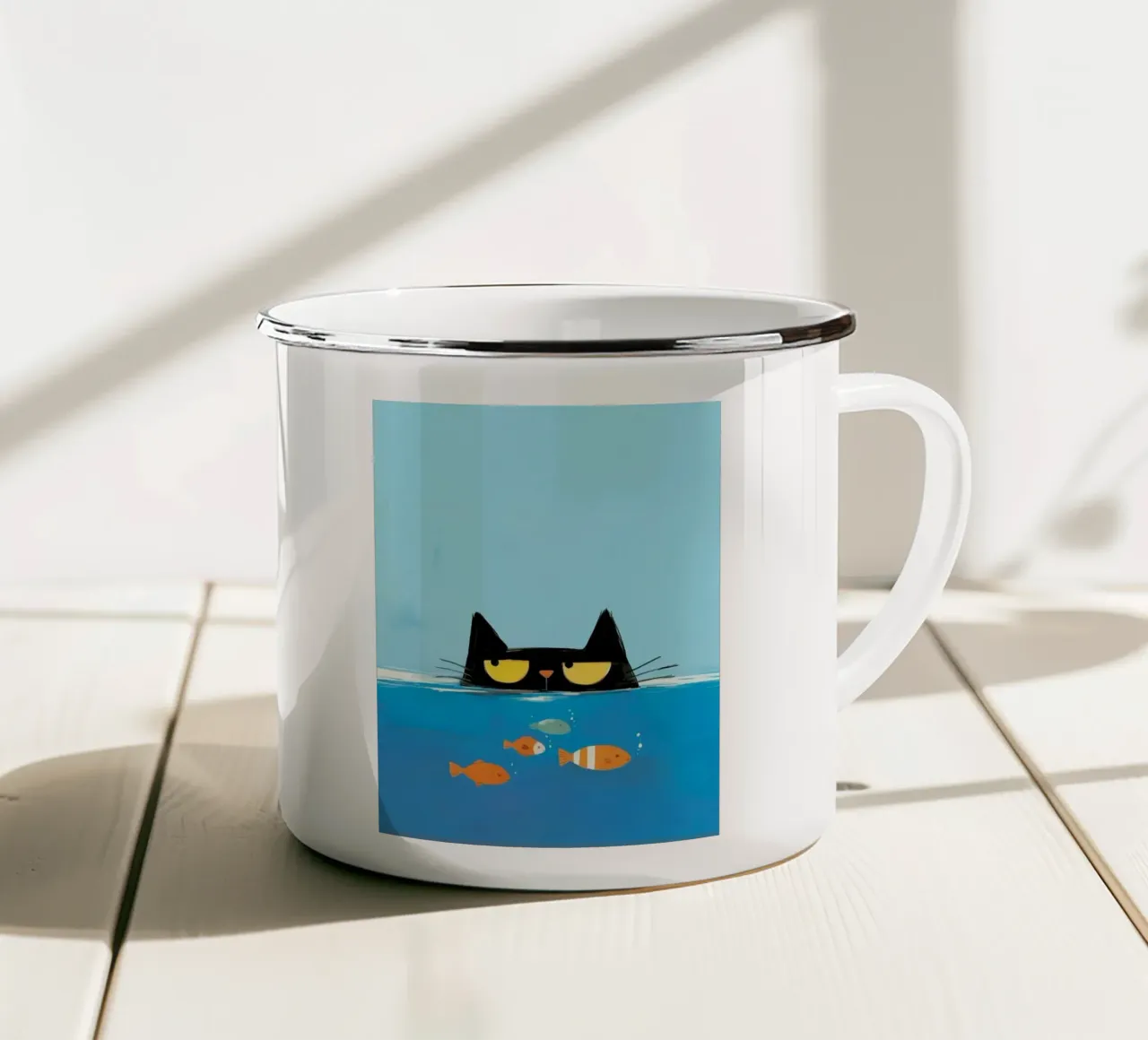 cat and fish pool tazza in smalto da feny