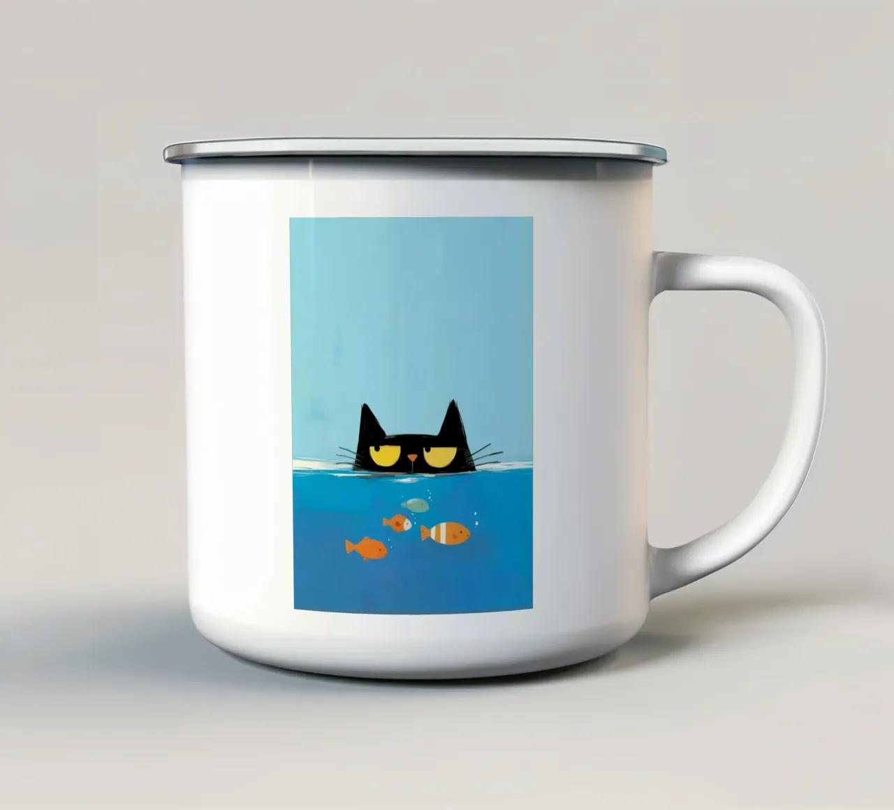 cat and fish pool tazza in smalto da feny