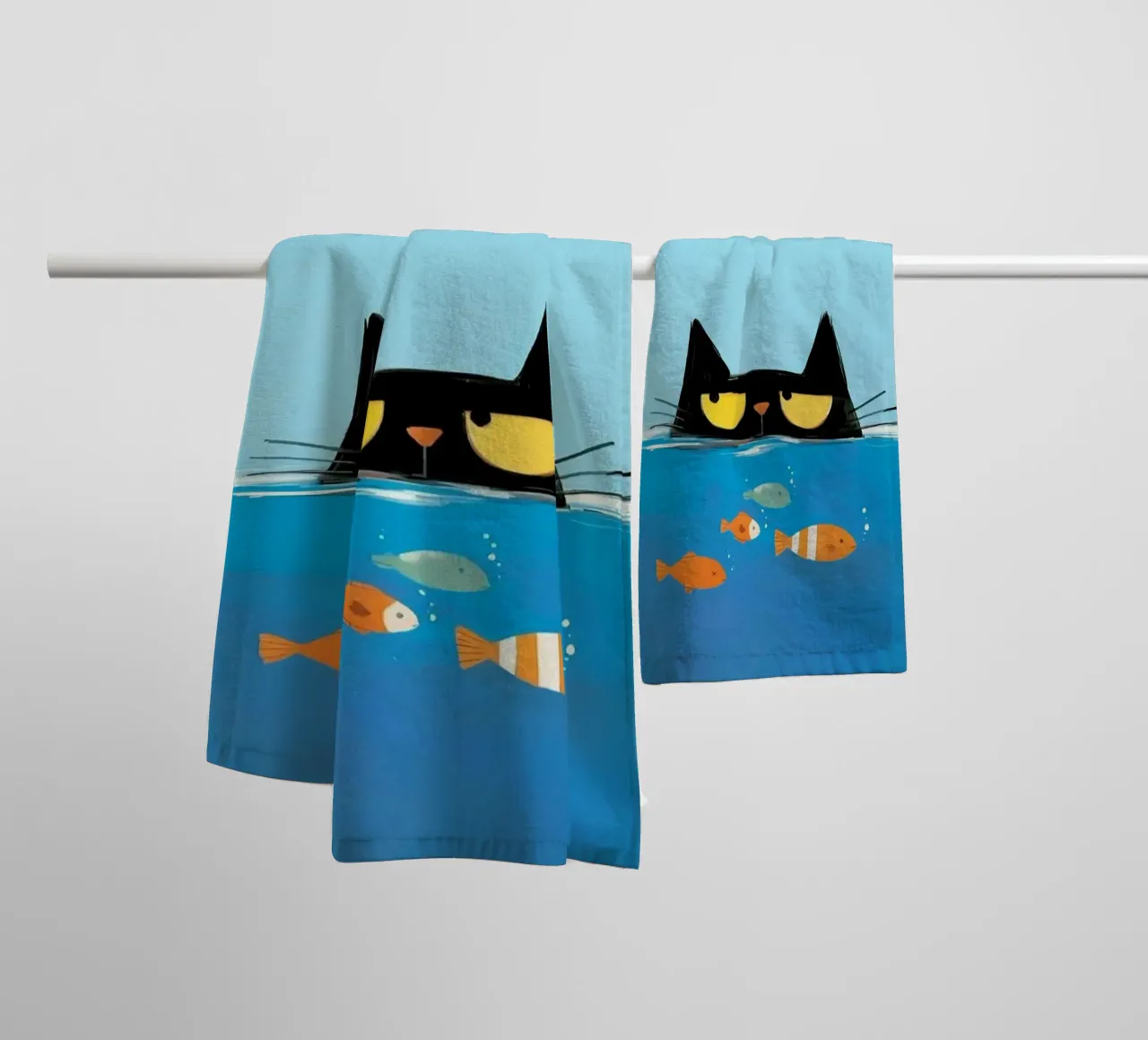 cat and fish pool asciugamano da bagno da feny