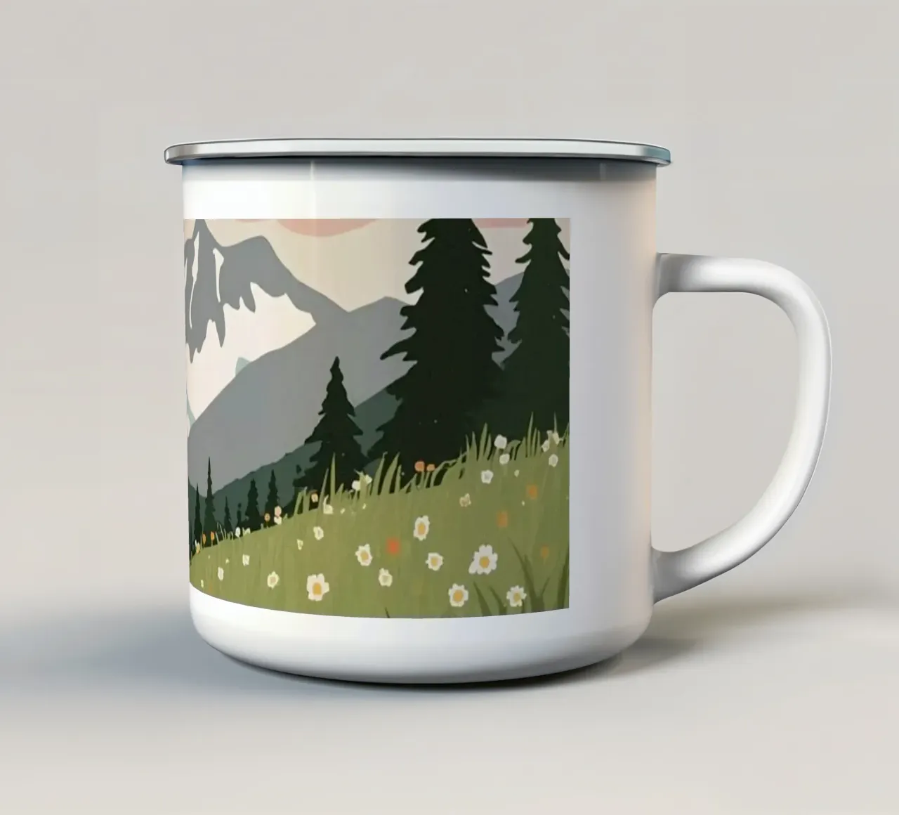 Paesaggio di prati e montagne tazza in smalto da DesignDoodle