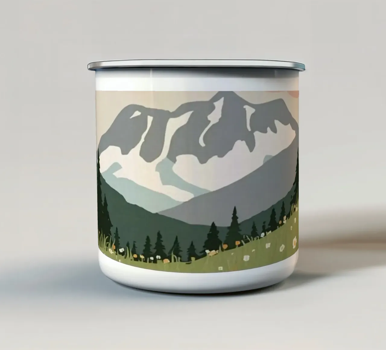 Paesaggio di prati e montagne tazza in smalto da DesignDoodle