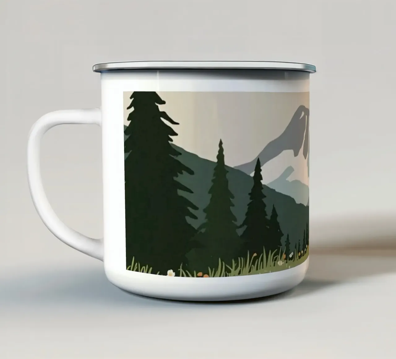 Paesaggio di prati e montagne tazza in smalto da DesignDoodle
