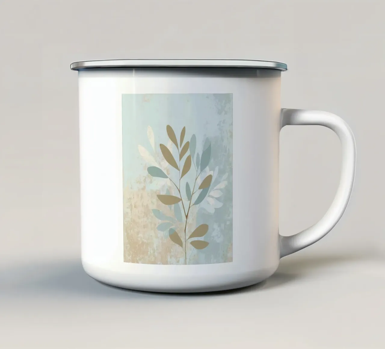 Arte da parete con fiori botanici in blu e beige tazza in smalto da Artbyvo