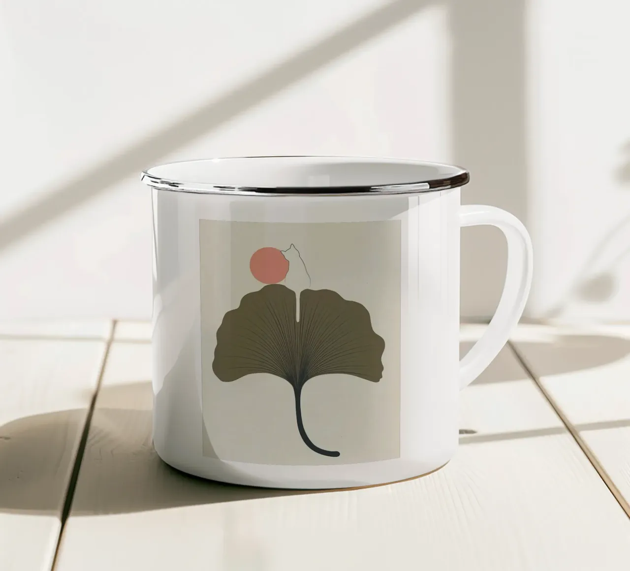 cat on the leaf sunset tazza in smalto da Keyn
