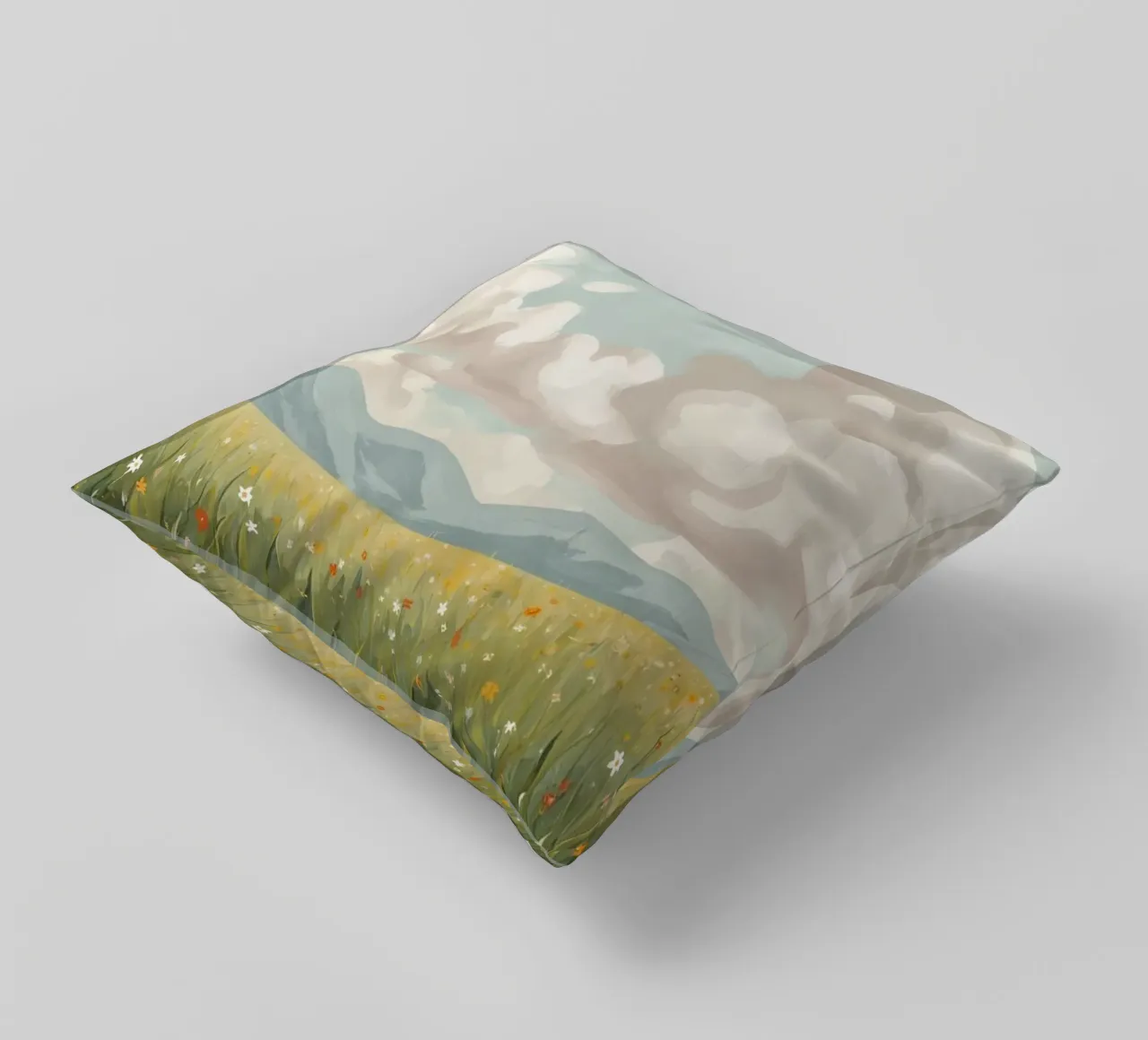 Prato con fiori selvatici e nuvole cuscino da DesignDoodle