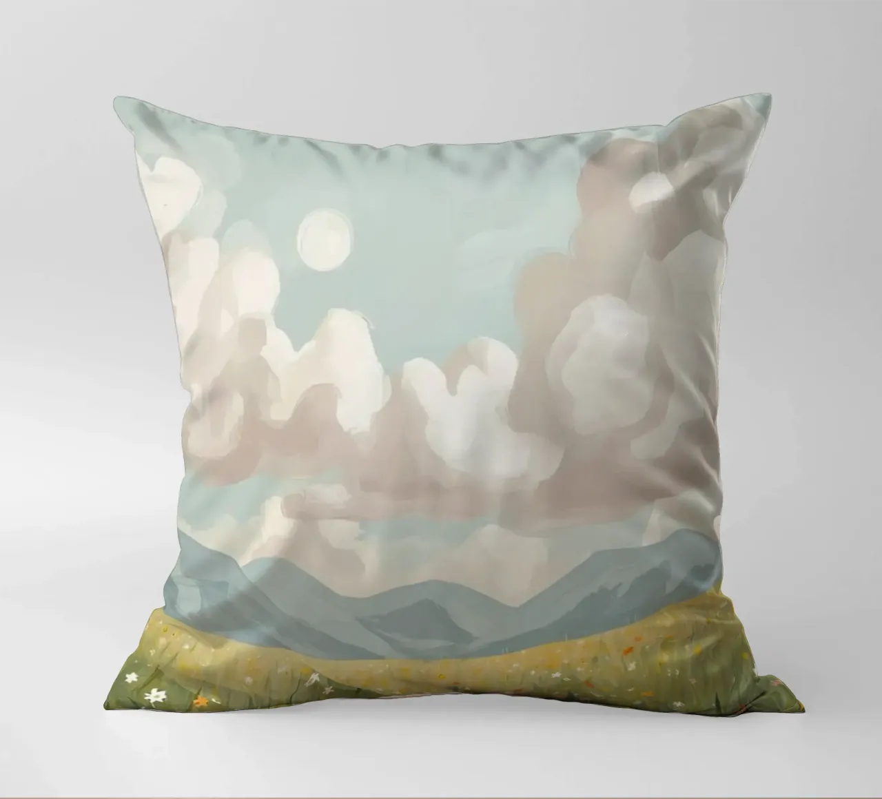 Prato con fiori selvatici e nuvole cuscino da DesignDoodle