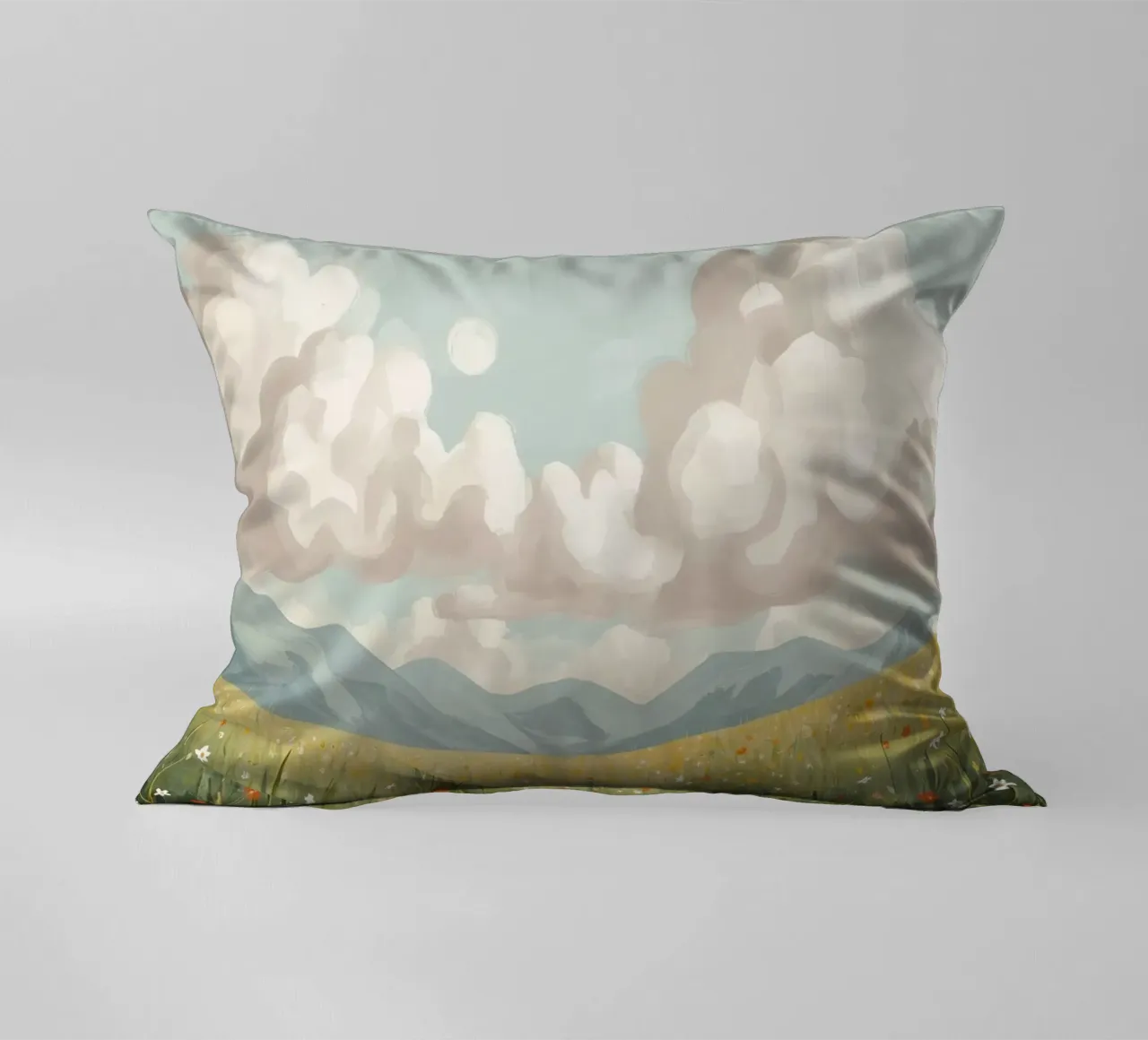Prato con fiori selvatici e nuvole cuscino da DesignDoodle