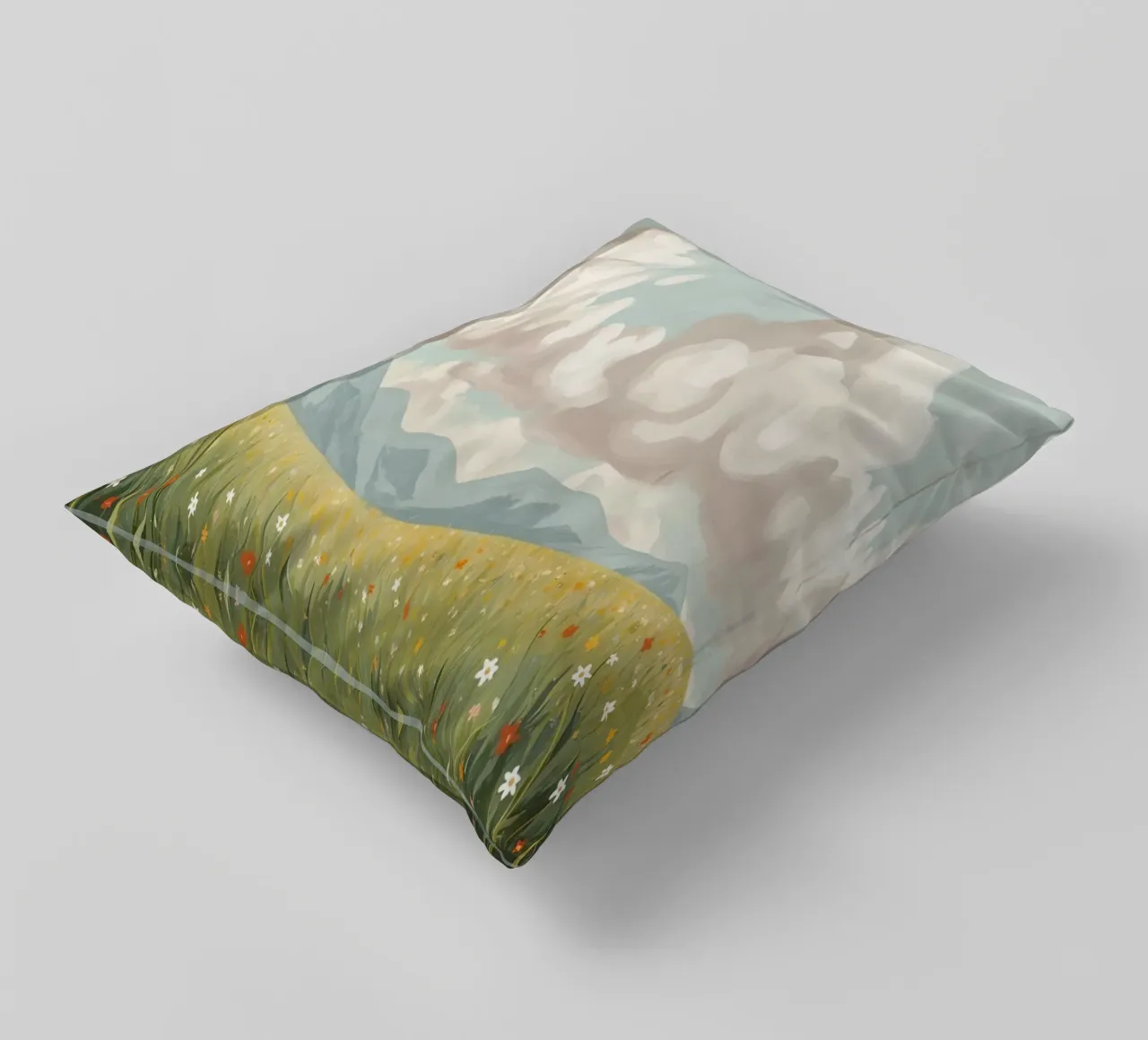 Prato con fiori selvatici e nuvole cuscino da DesignDoodle