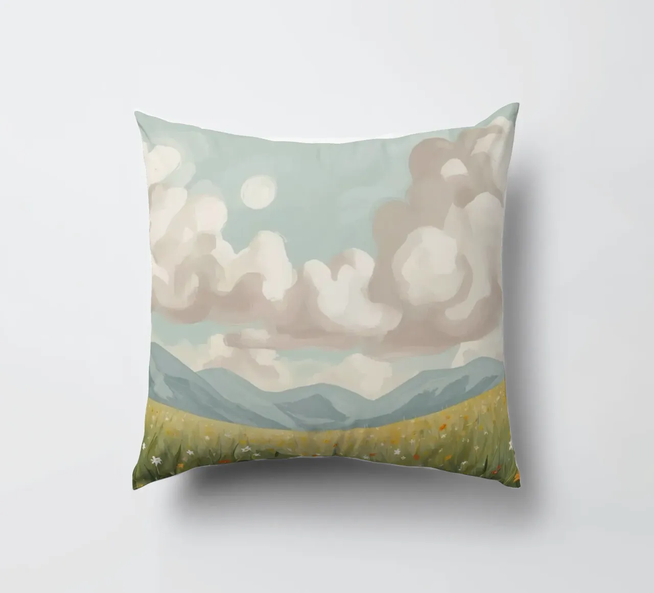 Prato con fiori selvatici e nuvole cuscino da DesignDoodle