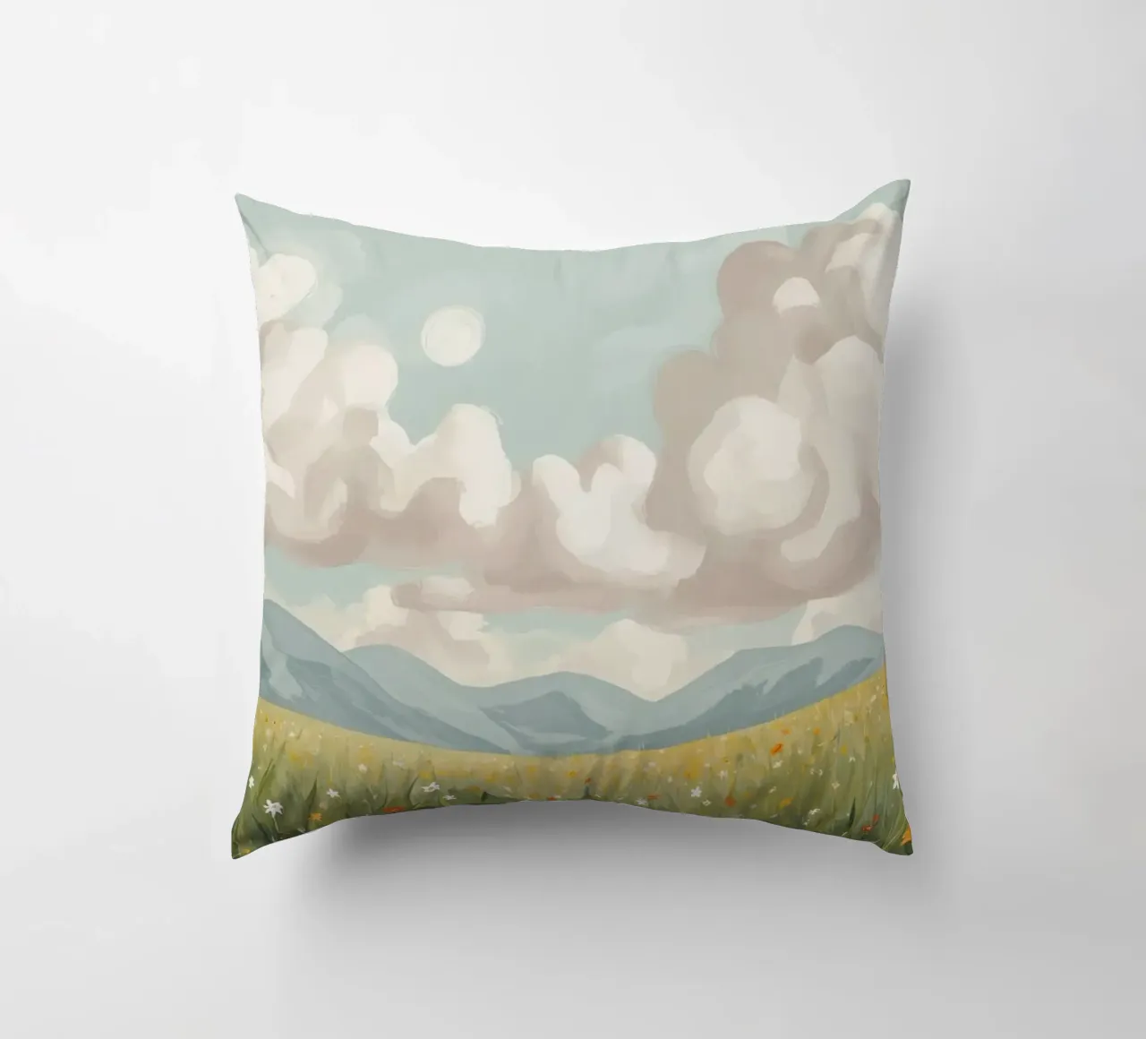 Prato con fiori selvatici e nuvole cuscino da DesignDoodle
