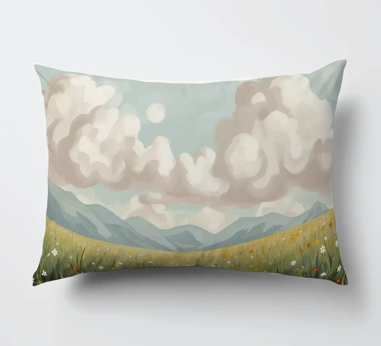 Prato con fiori selvatici e nuvole cuscino da DesignDoodle
