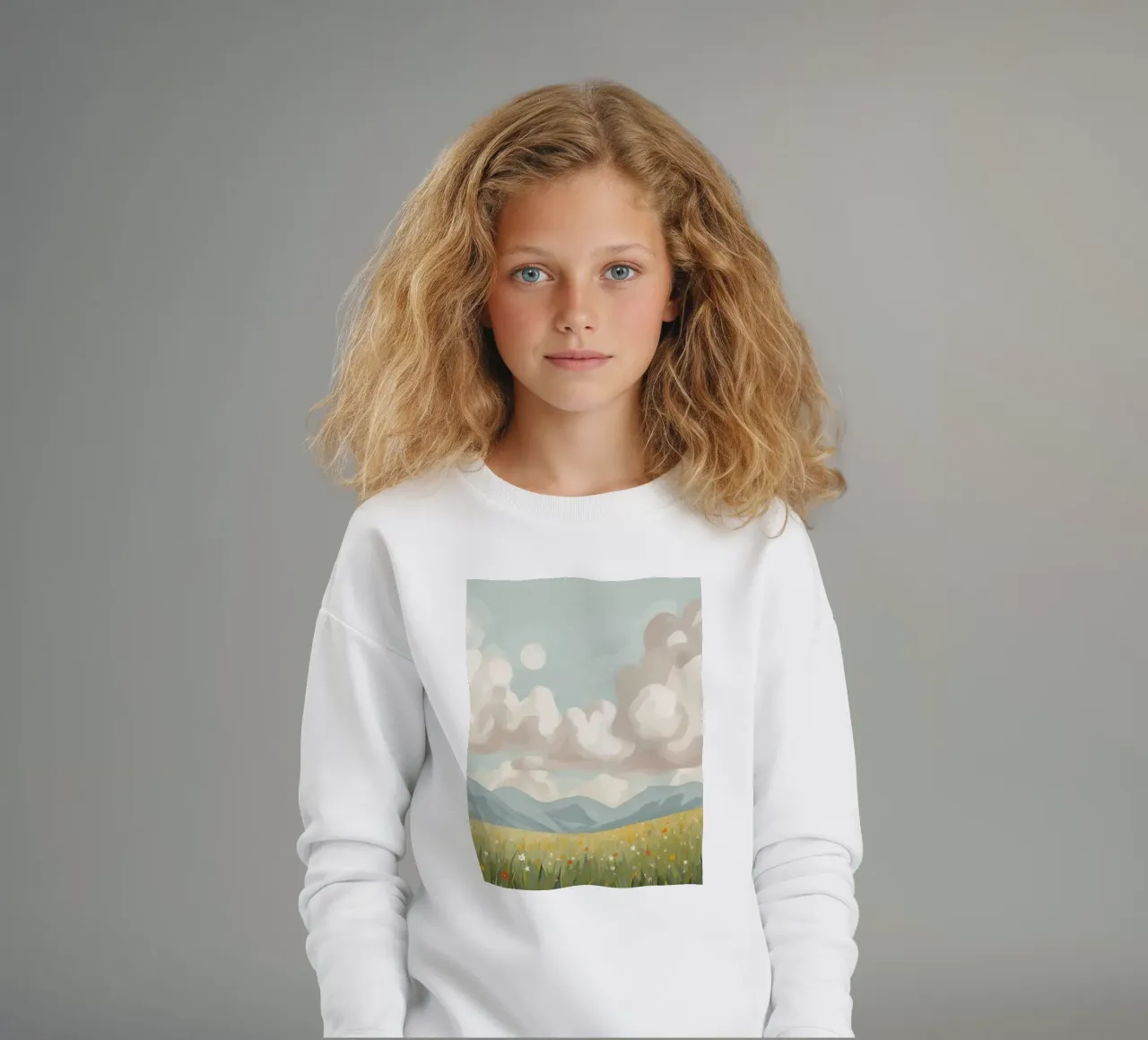 Prato con fiori selvatici e nuvole felpa bambino da DesignDoodle