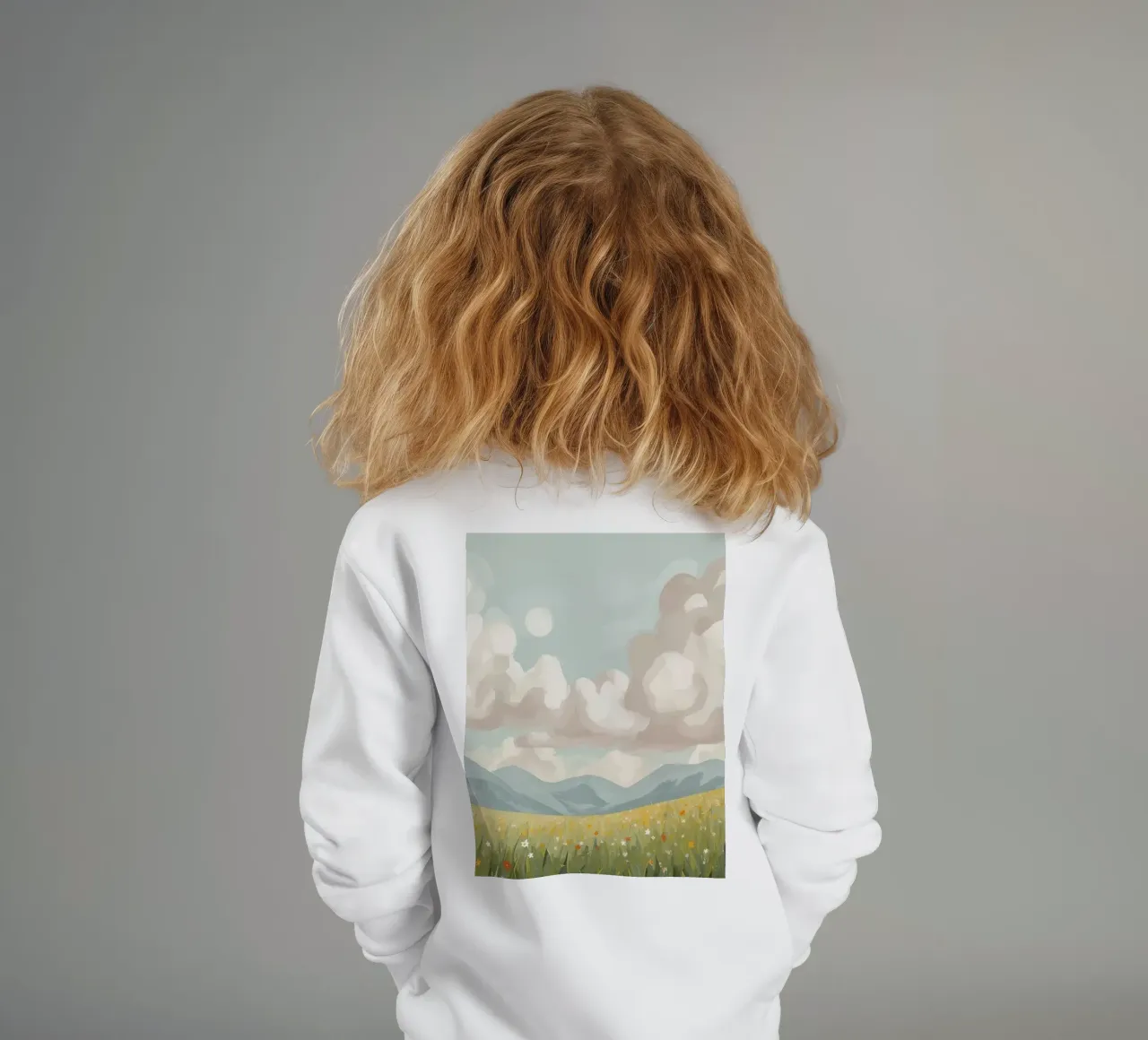 Prato con fiori selvatici e nuvole felpa bambino da DesignDoodle