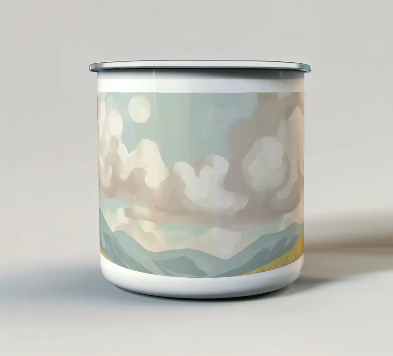 Prato con fiori selvatici e nuvole tazza in smalto da DesignDoodle