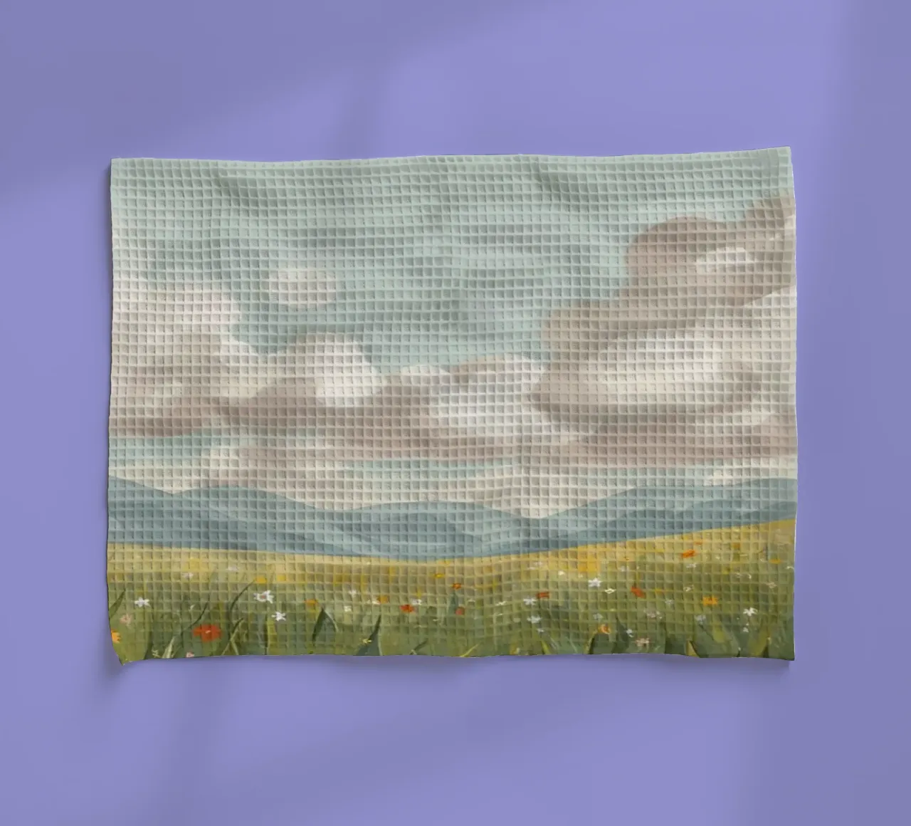 Prato con fiori selvatici e nuvole canovaccio da cucina da DesignDoodle
