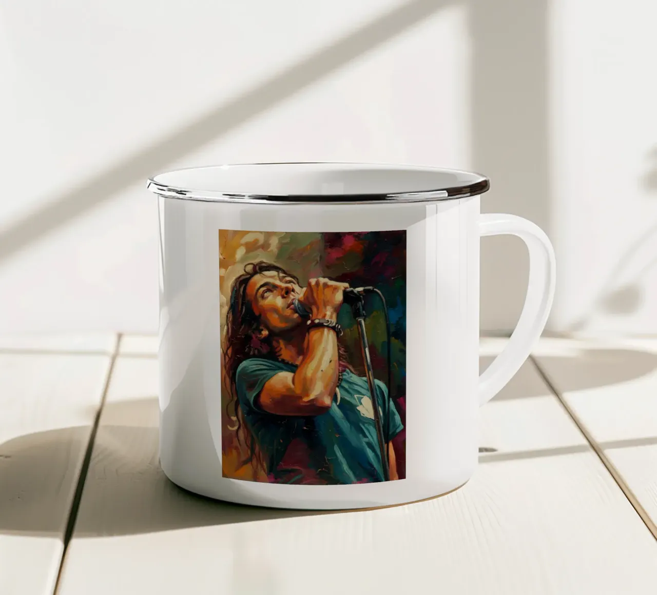 Eddie Vedder abstracte kunst emaille mok van Lembayung art