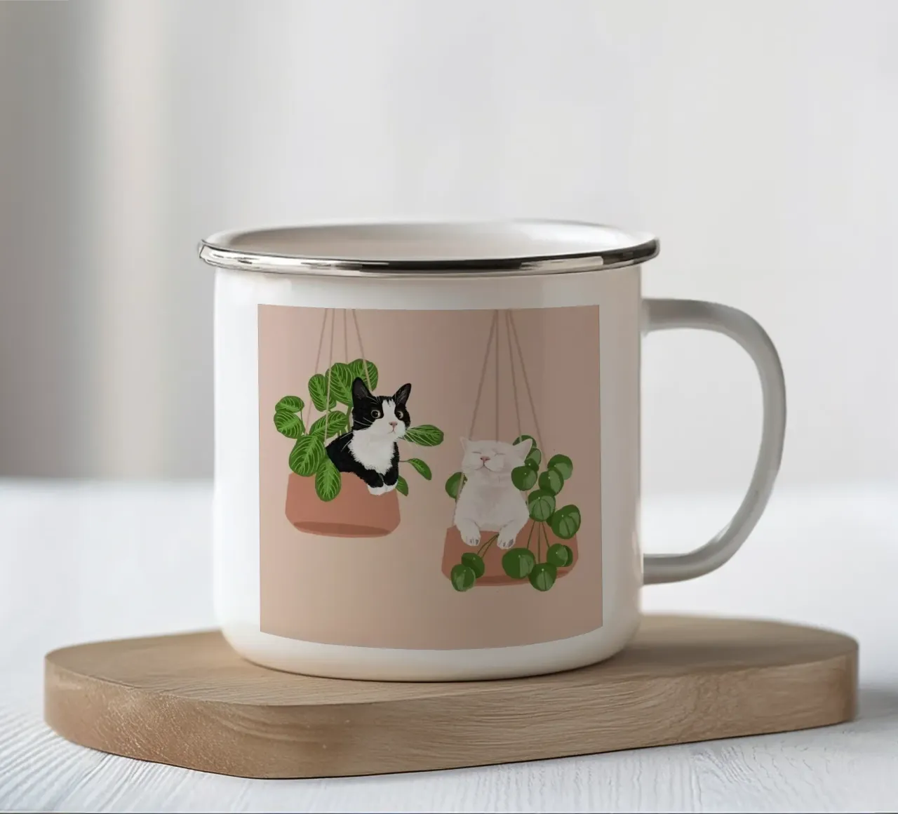 cat chill on the vase tazza in smalto da feny