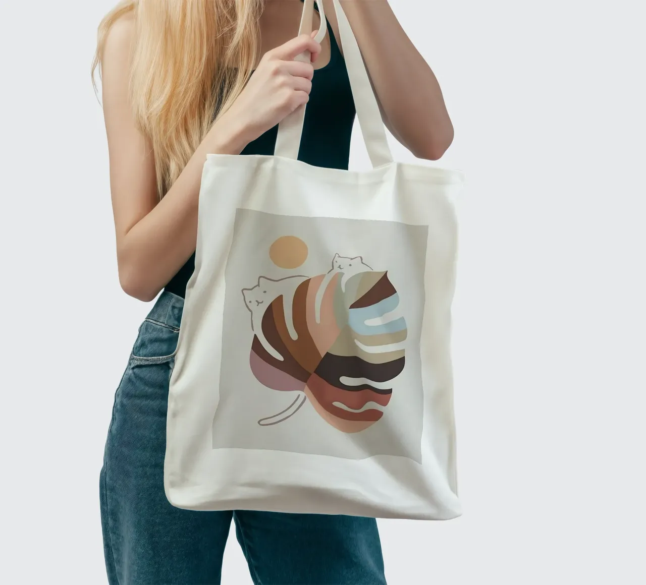 cat climb on color leaf borsa in juta da Keyn