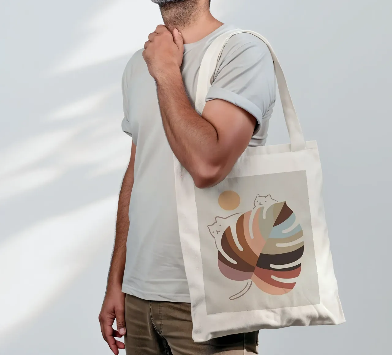 cat climb on color leaf borsa in juta da Keyn