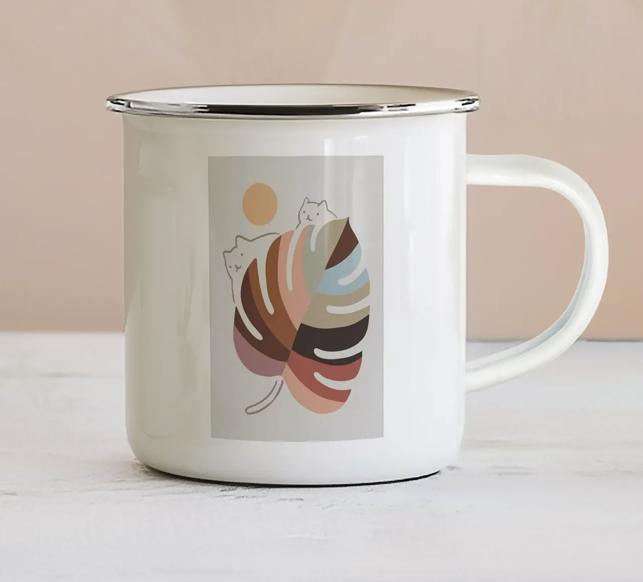 cat climb on color leaf tazza in smalto da Keyn