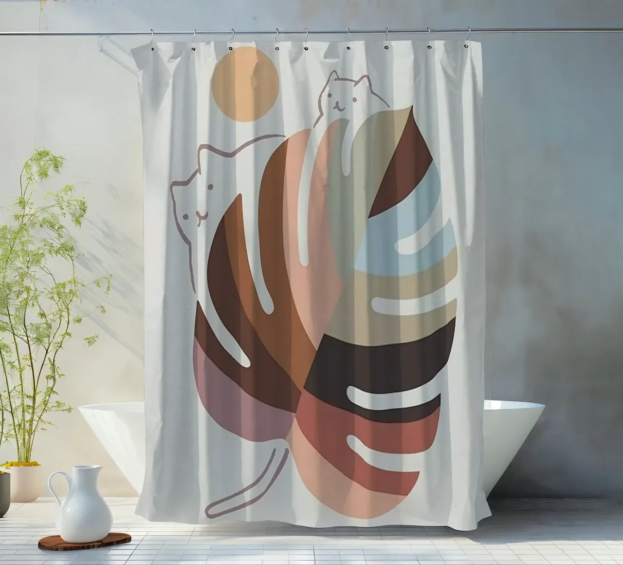 cat climb on color leaf tenda da doccia da Keyn