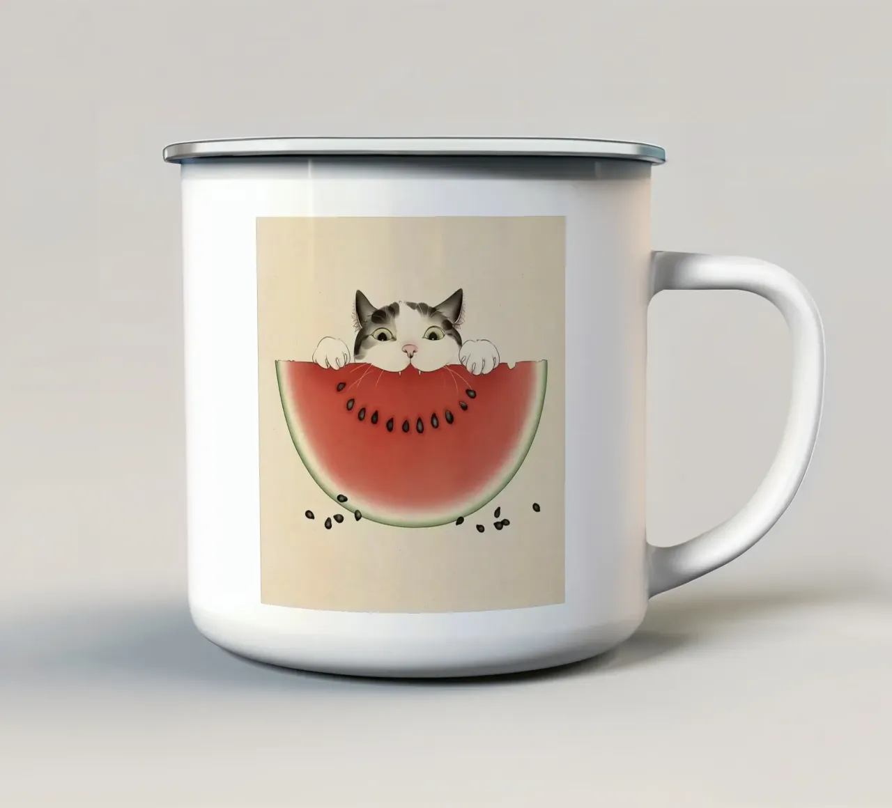 cat and watermelon tazza in smalto da feny