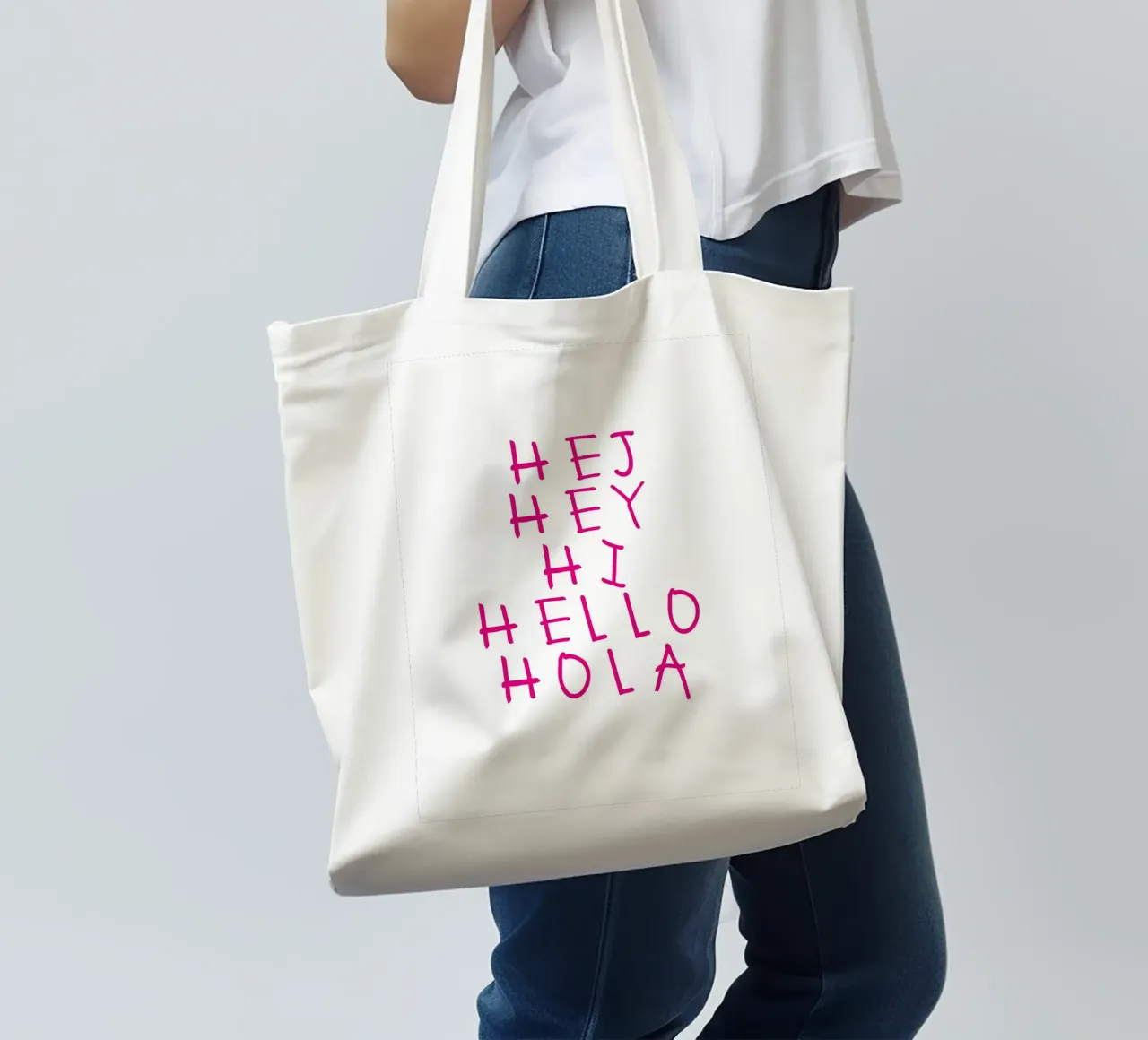 Hej Hey Hi Hello Typography borsa in juta da Attaboy Dsgn