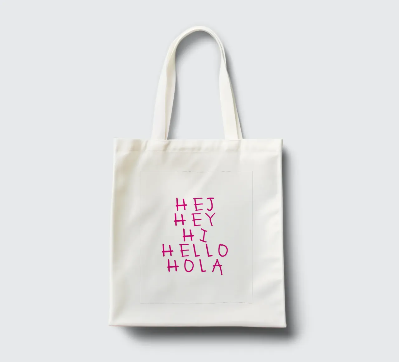 Hej Hey Hi Hello Typography borsa in juta da Attaboy Dsgn