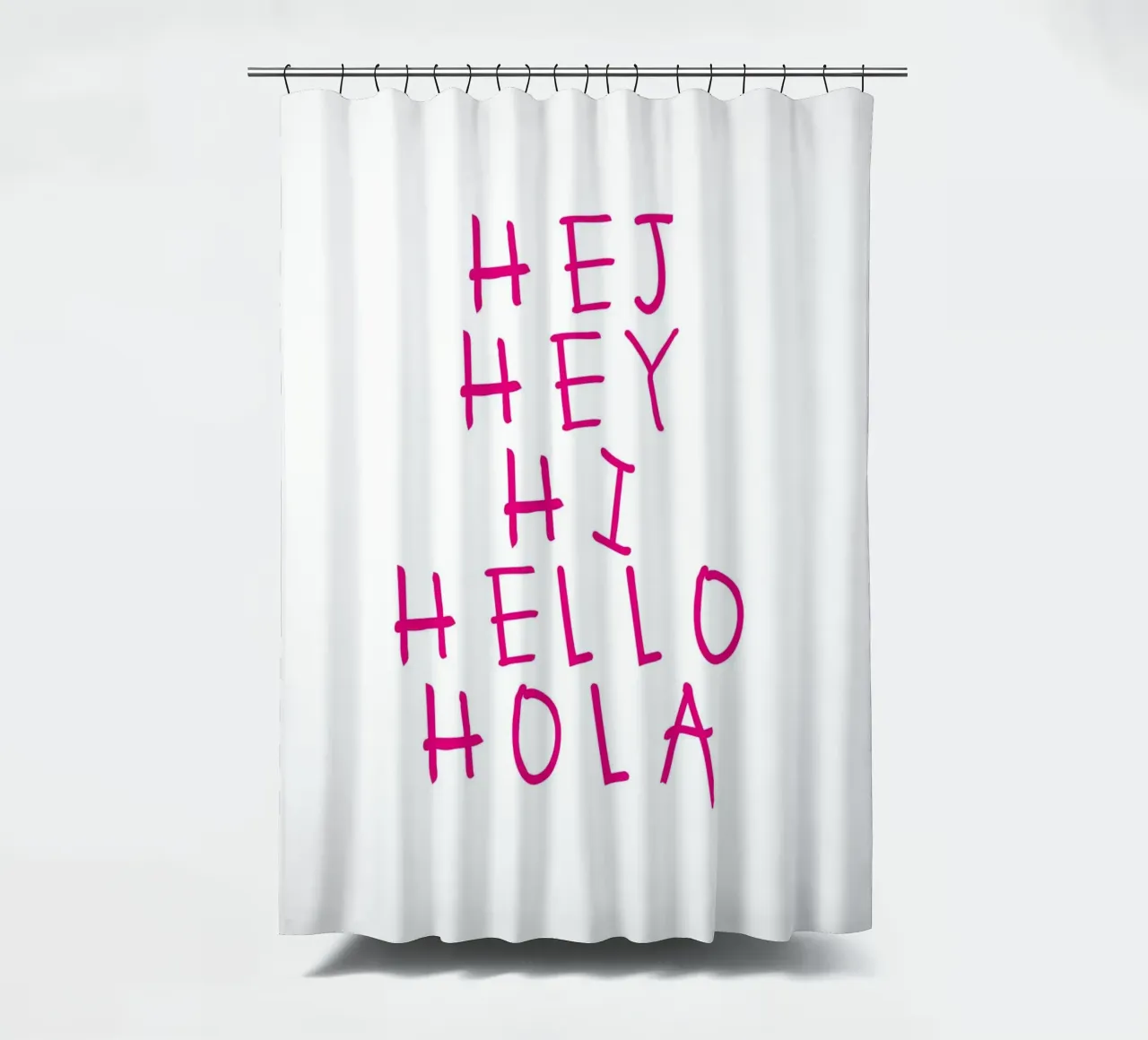 Hej Hey Hi Hello Typography tenda da doccia da Attaboy Dsgn