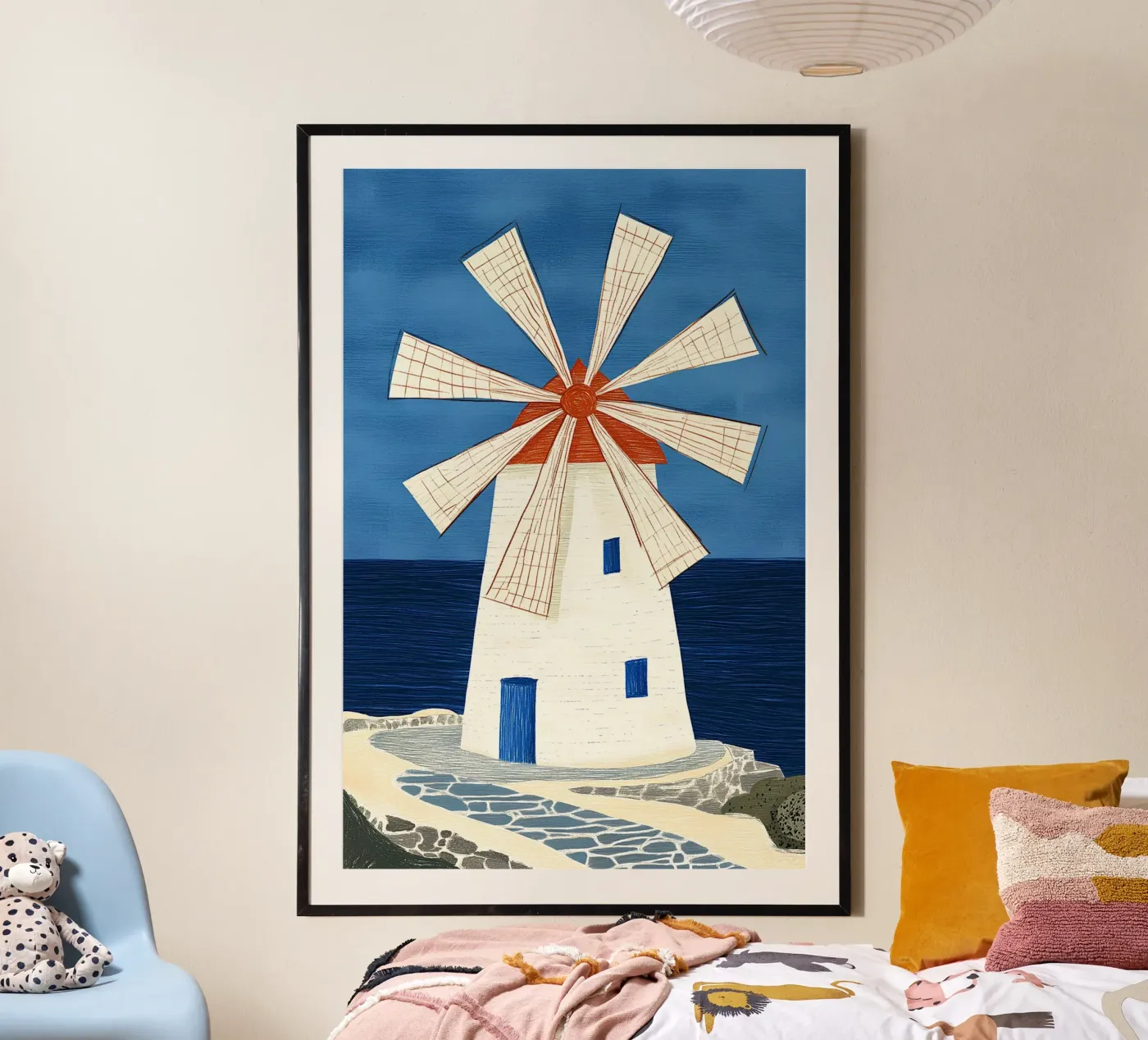 Mediterranean windmill poster by Curious Canvas