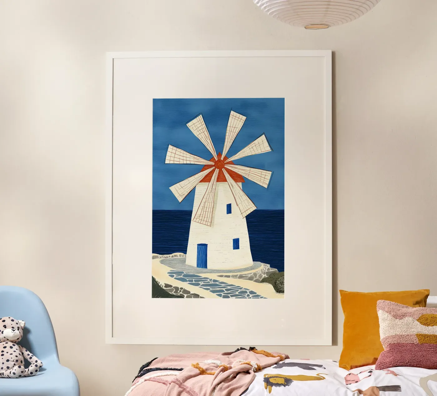Mediterranean windmill poster by Curious Canvas