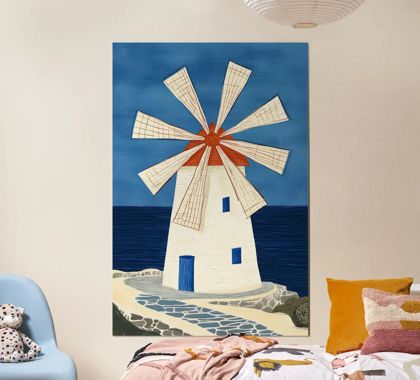 Mediterranean windmill poster by Curious Canvas