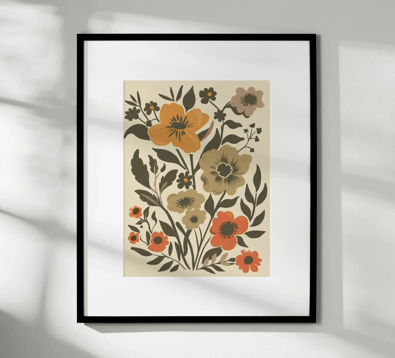 Retro Bloom Folk Art Print - Warmes & erdiges Blumendesign Hahnemühle von ClubArt