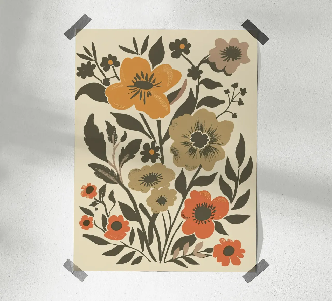 Retro Bloom Folk Art Print - Warmes & erdiges Blumendesign Hahnemühle von ClubArt