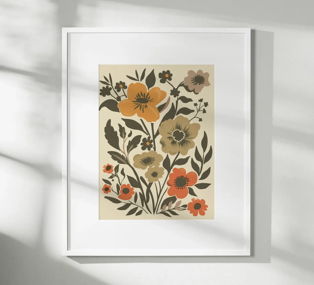 Retro Bloom Folk Art Print - Warmes & erdiges Blumendesign Hahnemühle von ClubArt