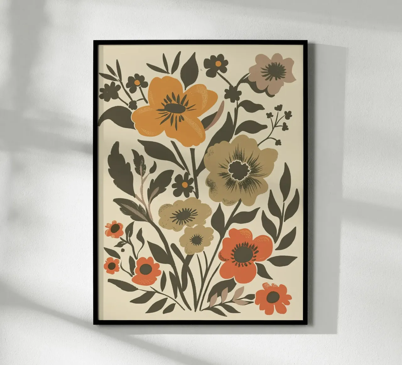 Retro Bloom Folk Art Print - Warmes & erdiges Blumendesign Hahnemühle von ClubArt