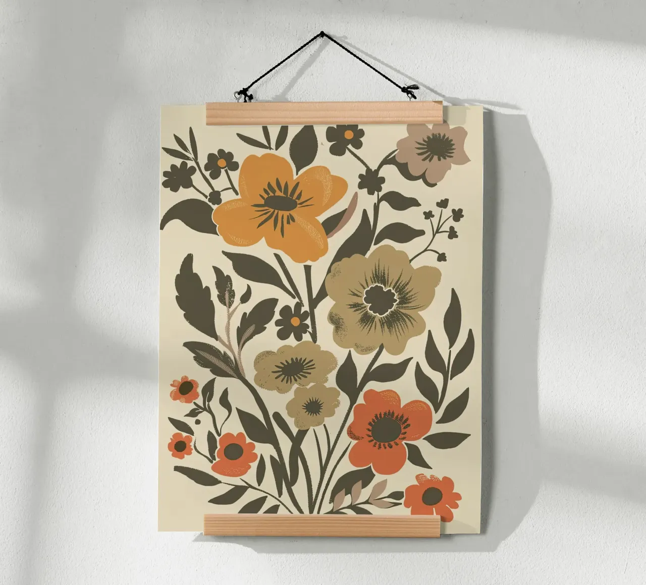 Retro Bloom Folk Art Print - Warmes & erdiges Blumendesign Hahnemühle von ClubArt