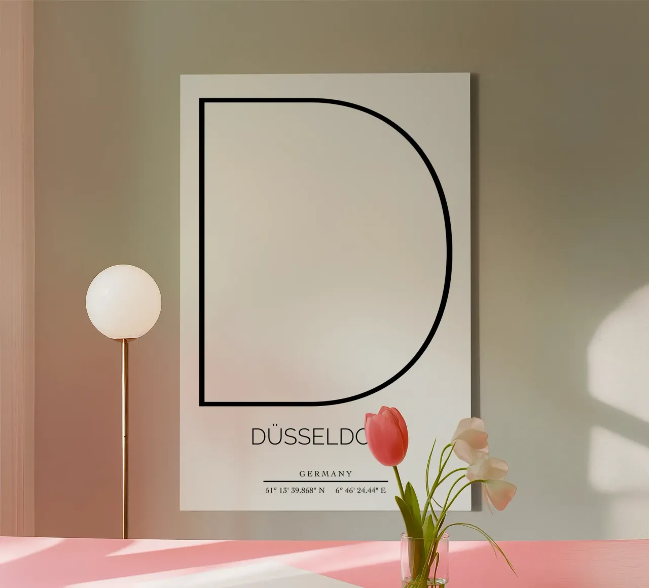 DÜSSELDORF -  white canvas met Baklijst van CityLights