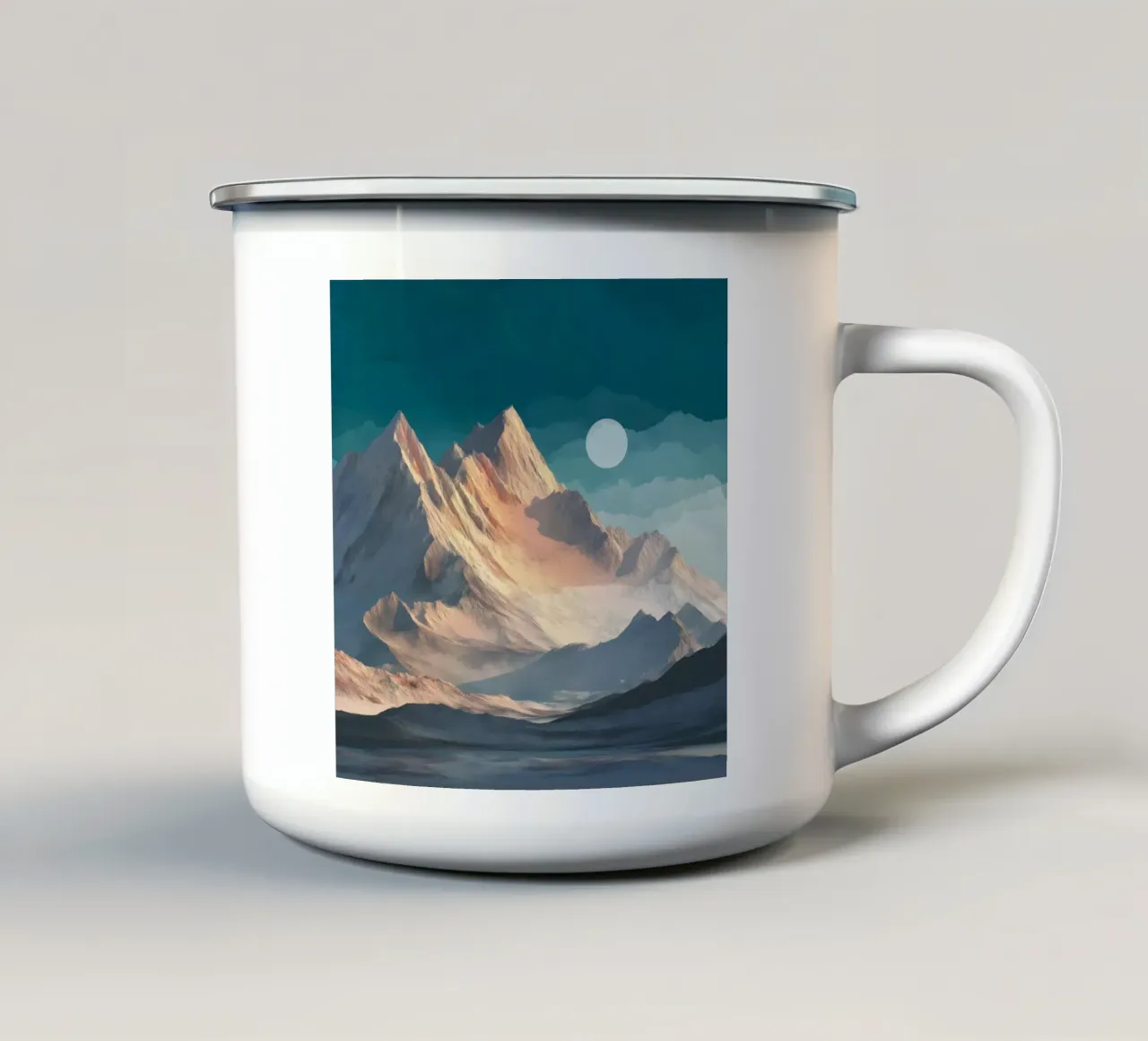 Snowy Peaks and Dreamy Skies in a Calm Mountain Landscape tazza in smalto da Dune